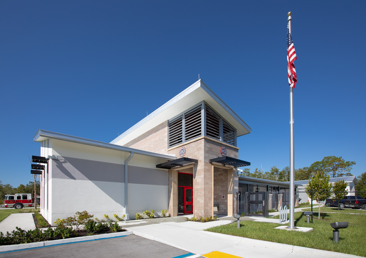 Architectural view of the Fire and Rescue Station 17 Fort Myers, FL.